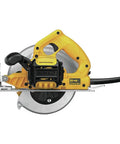 Super Light 15 Amp Corded 7-1/4 Inch Circular Saw With Sweet 53 Degree Bevel Stops And Deep 2 9/16 Inch Cut Built Tough For Heavy Ripping And No Sweat Deck Building Work, side view.
