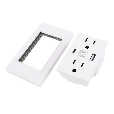 Sleek White Wall Outlet With Matching Backplate 15 Amp Electrical Receptacle showing outlet and cover plate details.