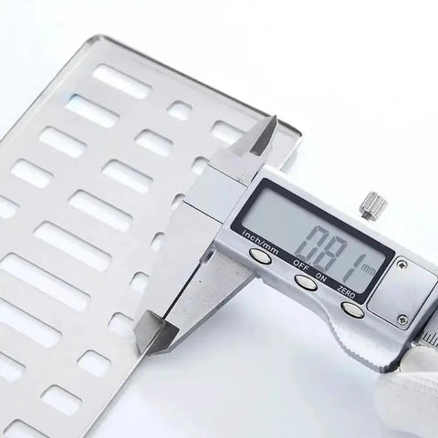 Measuring the thickness of Premium Stainless Steel Rectangular Floor Drain For Bathroom With Massive Flow Deodorant Hair Catcher.