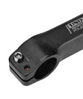 Close-up view of Lightweight 31.8mm Bike Stem 120mm Length Minus Seven Degree Handlebar Rise, black alloy, detailed engraving.
