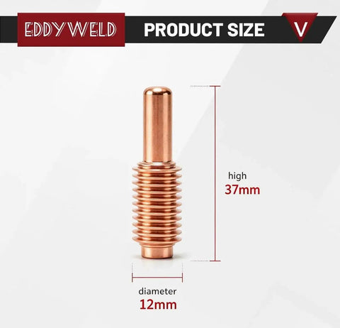 40 Pack 120926 Electrode Replacement For 1000 1250 1650 Plasma Cutters Torch Consumables, single electrode dimensions shown