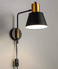 Modern Swing Arm Wall Sconce Set Of Two Plug In Black Wall Lights With 360 Degree Rotatable Shade And On Off Cord