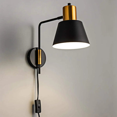 Modern Swing Arm Wall Sconce Set Of Two Plug In Black Wall Lights With 360 Degree Rotatable Shade And On Off Cord