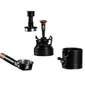 Dope Espresso WDT Tool Featuring Nine Pin Rotary Stirrer, black finish, multiple components for coffee preparation.