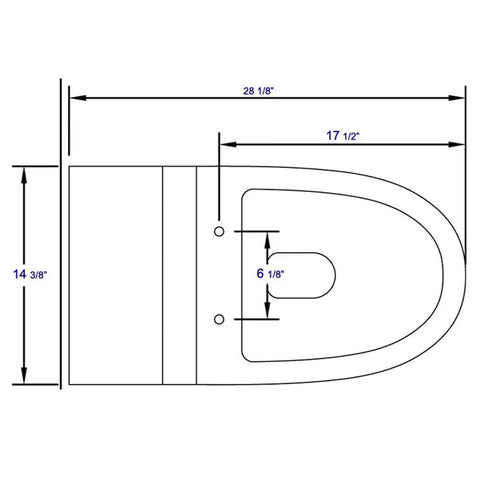Dimensions diagram of Soft Close Toilet Seat Replacement for TB326, Whisper Quiet Close With Smooth Hinge, top view