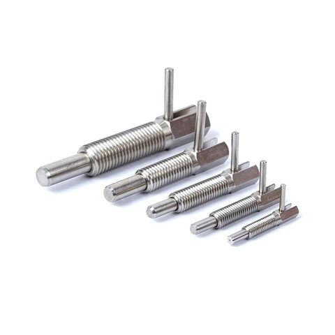Premium Stainless Steel L Handle Wrench Engineered For Indexing Plungers And M6 Index Bolts shown with multiple sizes of plunger pins.