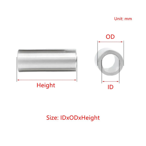 Top Shelf Stainless Steel Sleeve Bearings Five Pack Precision Cylindrical 12mm 17mm Heavy Duty Bushing Spacers with dimensions.