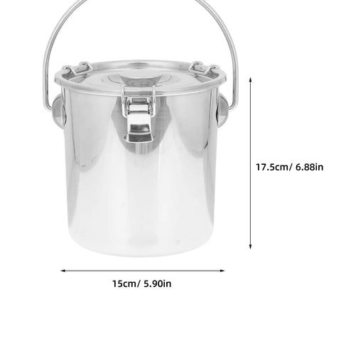 Front view of 15cm stainless steel airtight bucket with cover for beverages camping and beer chilling portable sealed metal cooler bin