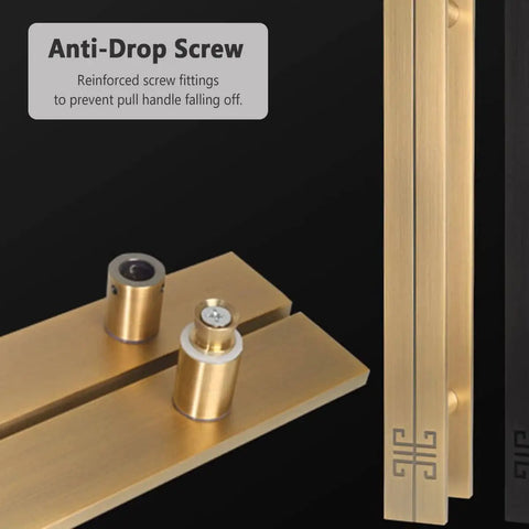 Sliding Barn Door Pull Handle For Glass Doors Black Aluminum Heavy Duty H Shape Bar Handle For Interior Exterior Use 120cm Length Or 80cm Center To Center Push Pull Function Rustproof Durable Commercial Grade, shown in gold with anti-drop screw fittings.