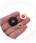 Hand holding components from Quartz Clock Washer Kit For DIY Wall Clocks With 30 Sets Includes Nuts Rubber Washers And Fittings For Easy Clock Repair