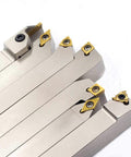 Indexable lathe tool holder set, 3/4 inch shank, nickel-plated, 7 pieces with tin-coated carbide inserts