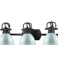 Duncan Bath Fixture In Matte Black With Seafoam Shades Vanity Light For Bathroom, Industrial Contemporary Bath Light Fixtures