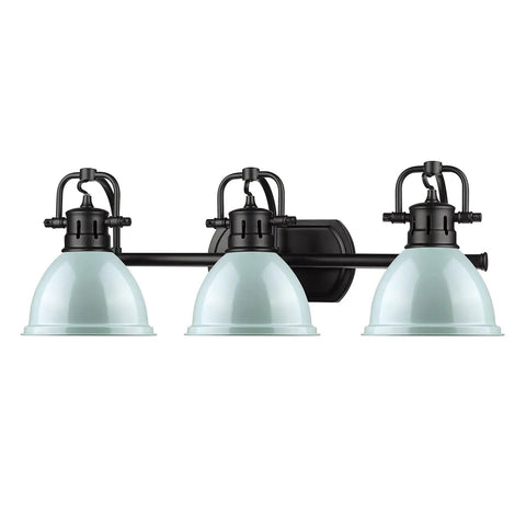 Duncan Bath Fixture In Matte Black With Seafoam Shades Vanity Light For Bathroom, Industrial Contemporary Bath Light Fixtures