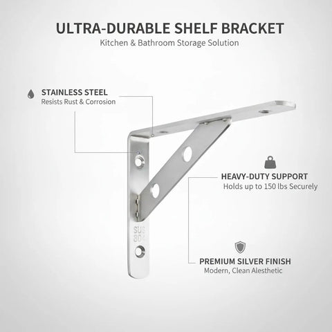 Heavy Duty Stainless Steel Wall Shelf Bracket, L Shape Support For Kitchen, Bathroom, And Garage Storage, Silver Finish, Durable, 1 Piece