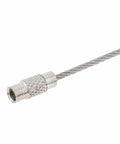 Close-up of a Stainless Steel Wire Key Ring Cable with connector, part of 25 Pack 4.6 Inch Loops, ideal for luggage tags and keys.