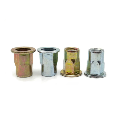 Heavy Duty Flat Head Threaded Insert Nut Zinc Plated Carbon Steel Hex Rivet With Knurled Body For Sheet Metal Steel And Aluminum assorted colors
