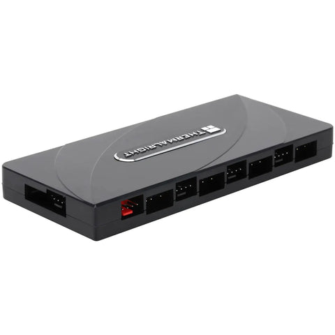 Eight Channel ARGB Fan Hub Controller For Slick PC Case Cooling with eight 4 pin ports and 5V 3pin hub in black case