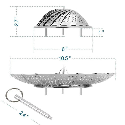 Premium Stainless Steel Veggie Steamer Basket, Folding Expandable Design That Fits Any Pot From 6 to 10.5 Inches, Easy Lift Handle