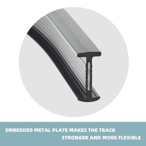 Close-up view of Flexible Ceiling Curtain Track System For Ceiling Mount And Room Divider, Sliding Curtain Rail You Can Bend Into Arc, L Shape, Bow Or Trapezoid, Eight Foot Length, Durable Material, No Fuss Setup showing embedded metal plate.