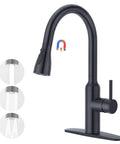Matte Black Kitchen Faucet With Pull Down Sprayer And 3 Modes, High Arc 360 Degree Swivel For Bar Sink Or Utility Laundry Sink