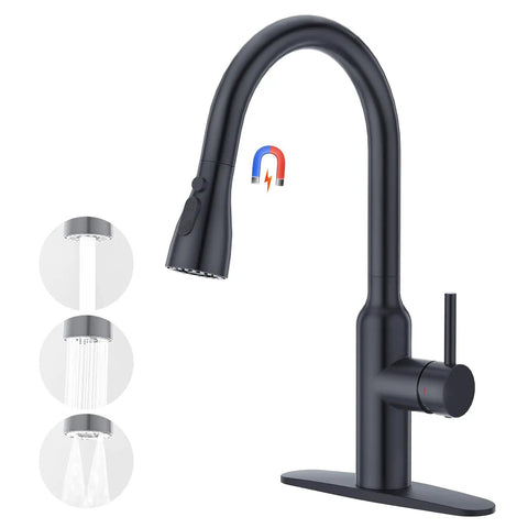 Matte Black Kitchen Faucet With Pull Down Sprayer And 3 Modes, High Arc 360 Degree Swivel For Bar Sink Or Utility Laundry Sink