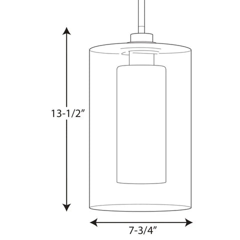 Diagram of Double Glass Pendant Light With Oversized Seeded Glass And Inner Etched White Shade One Light Polished Chrome Finish