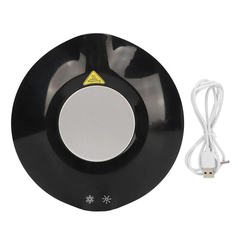 USB Powered Electric Coffee Warmer And Cooler Cup Coaster Legit Dual Temperature Control Base with compact design and power cord.