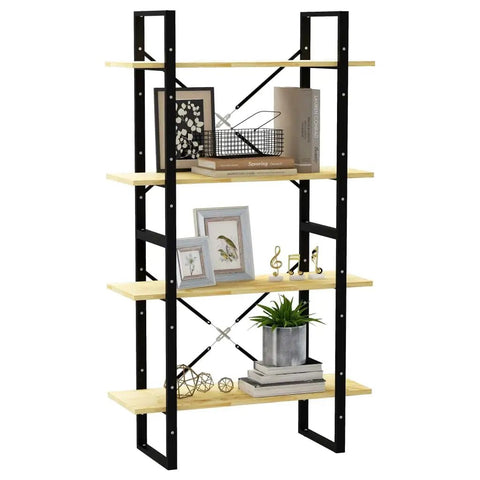 Four-Tier Book Cabinet With Solid Pine Wood Bookshelf And Metal Frame, Industrial Display Shelf For Living Room And Office, Dimensions 11.8 X 31.5 X 55.1 Inches, Decor Items Displayed