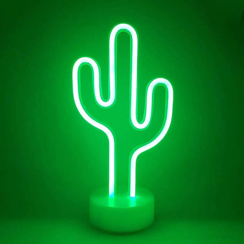 Cactus Neon Night Light With Pedestal LED Sign For Kids Room And Bedroom Decor, Battery Or USB Operated Safe, Cool Low Voltage