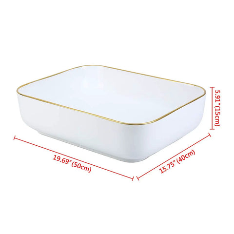 Minimalist Rectangle Porcelain Vessel Sink For Bathroom Above Counter Style Sleek Dope Modern Wash Basin With Light Luxury Appeal Durable Ceramic Vanity Bowl For Balcony And Powder Room, showcasing dimensions.