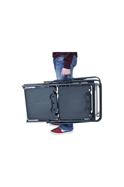 Person carrying Slim Fold Cook Station Portable Folding Kitchen Table with Heat Resistant Top and Storage Rack