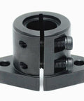 Beefy Heavy Duty Carbon Steel Bracket Guide Shaft Supports with flanged slit strut clamps and tube clamp connectors, fixture size 35 mm bore