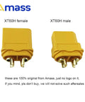 XT60H Bullet Connector Kit 20 Pairs With Snap On Covers Gold Plated for RC Lipo Batteries Drones Airplanes Cars and Vehicles 60 Amp High Current XT60 Connectors Yellow Easy Soldering No Heat Shrink. Image of XT60H male and female connectors.