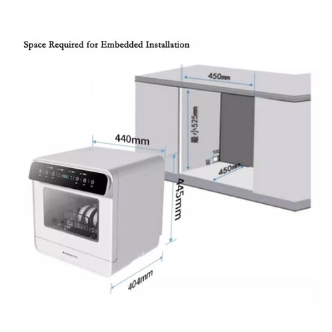 Compact Countertop Dishwasher Automatic Auto Dry Portable Mini Kitchen Essentials For Rv Dorm Apartment showing installation dimensions.