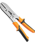 Carbon Steel 5 Blade Hand Crimper with orange grip for gutter and ductwork, 10.5 inches, used for sheet metal crimping.