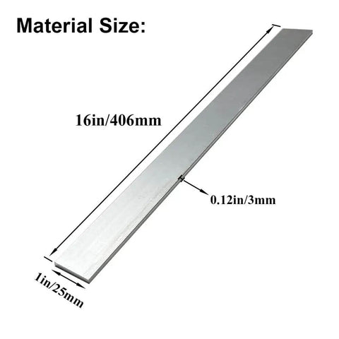 Two Pack 1/8 Inch Thick Aluminum Flat Bar 1 Inch Wide 16 Inch Long And 3mm X 25mm X 406mm Aluminum Flat Plate, dimensions labeled