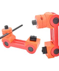 Shop Ready Universal Adjustable Workpiece Stop Positioner For Lathe And Milling Machine Precision Locator Fixture M16 Heavy Hitter No Fuss Locking Tool Jig in vibrant orange color, featuring sturdy locking design and adjustable components.