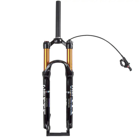 Lightweight 120mm Travel Air Suspension Fork For XC And AM Mountain Bikes One Eighth Inch Straight Steerer Quick Release 9mm X 100mm Manual And Remote Lockout Rebound Adjustable Front Fork Trail Ready.
