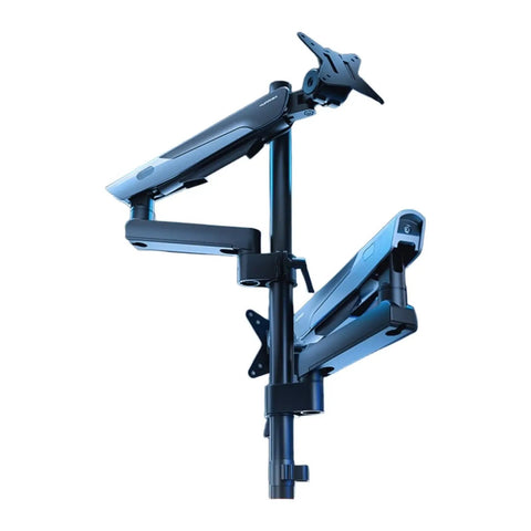 Top Notch Adjustable Monitor Desk Mount Arm Stand For Single Display With Smooth Pivot Action, showing sleek dual arms and mounting bracket.