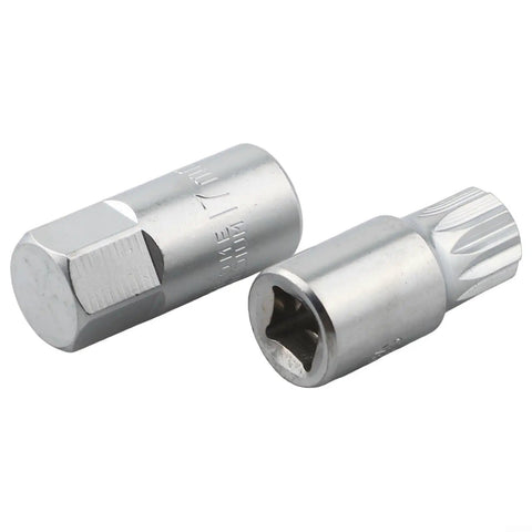 Close-up of hexagonal and notch-end sockets from Three Eighths Inch Drive Gearbox Oil Drain Tool Set For M16 H17 S8 S10 Sump Drain Socket Wrench Kit