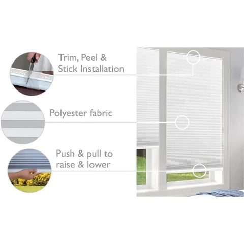 No Tools Cordless Pleated Light Blocking Window Shade With Easy Lift Trim At Home White 36 Inch Wide By 64 Inch Long Inside Mount