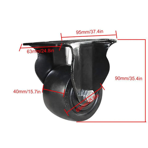 Heavy Duty Swivel Caster Wheels Set Of Four With Solid Brakes Smooth Nylon Rollers For Carts Heavy Furniture, detailed size dimensions.