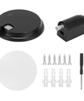 Sleek Matte Black Zinc Alloy Push Type Door Stop Catch With Hold Open Floor Base components including round base, screws, and push lock.