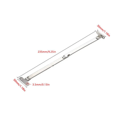 Heavy Duty Two Pack Folding Lid Support Hinges Built Tough Stainless Steel Brackets, 235 mm long, designed for antique trunks and cupboards.