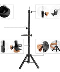55 Inch Heavy Duty Wig Head Stand With Pro Grade Adjustable Metal Tripod For Hairdressing Training Rotatable Head Built In Tool Tray.