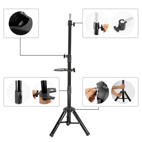 55 Inch Heavy Duty Wig Head Stand With Pro Grade Adjustable Metal Tripod For Hairdressing Training Rotatable Head Built In Tool Tray.