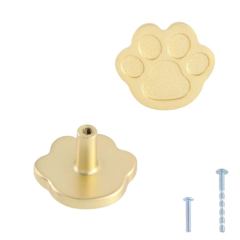 4 Pack Gold Paw Print Cabinet Knobs and Drawer Pulls Super Cute Claw Shape Zinc Alloy Handles with Screws, 40mm size