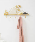 Tough Metal Wall Hook Heavy Duty Coat Rack With Extra Spacious Storage For Keys Umbrellas Coats And Hats, gold design with mountain decor