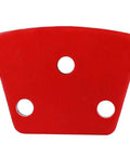 Red trapezoid concrete grinding disc with three holes, part of Set Of 3 Trapezoid Concrete Grinding Discs With 30 Grit For Floor Grinders.