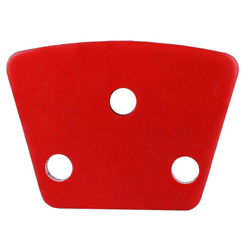 Red trapezoid concrete grinding disc with three holes, part of Set Of 3 Trapezoid Concrete Grinding Discs With 30 Grit For Floor Grinders.